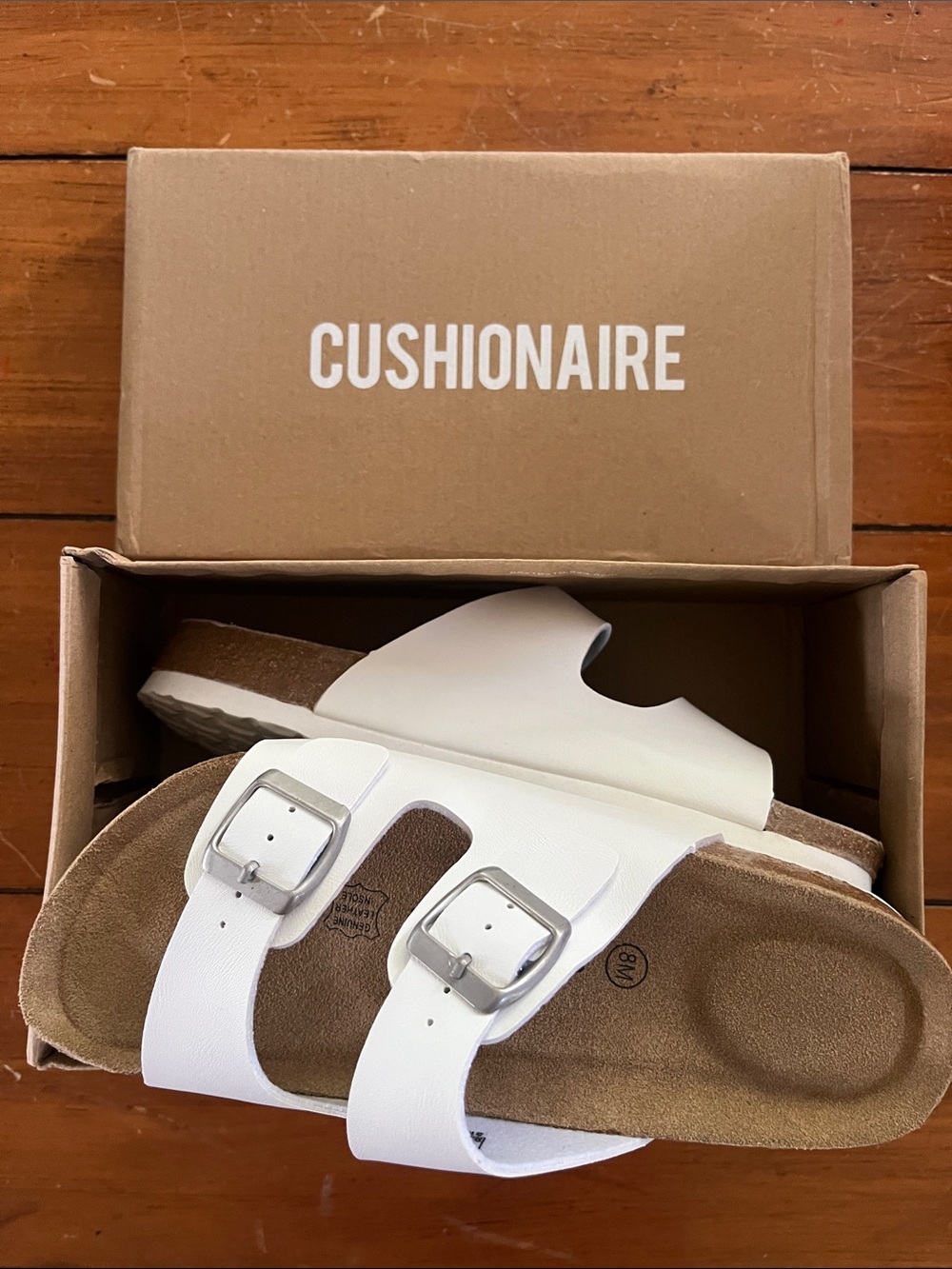 NWT Women’s White Double-Buckle Slide Sandals by Cushionaire